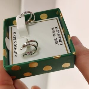 New!Sterling Silver Cubic Zirconia Huggie Earrings Elegant Silver Hoop Earrings